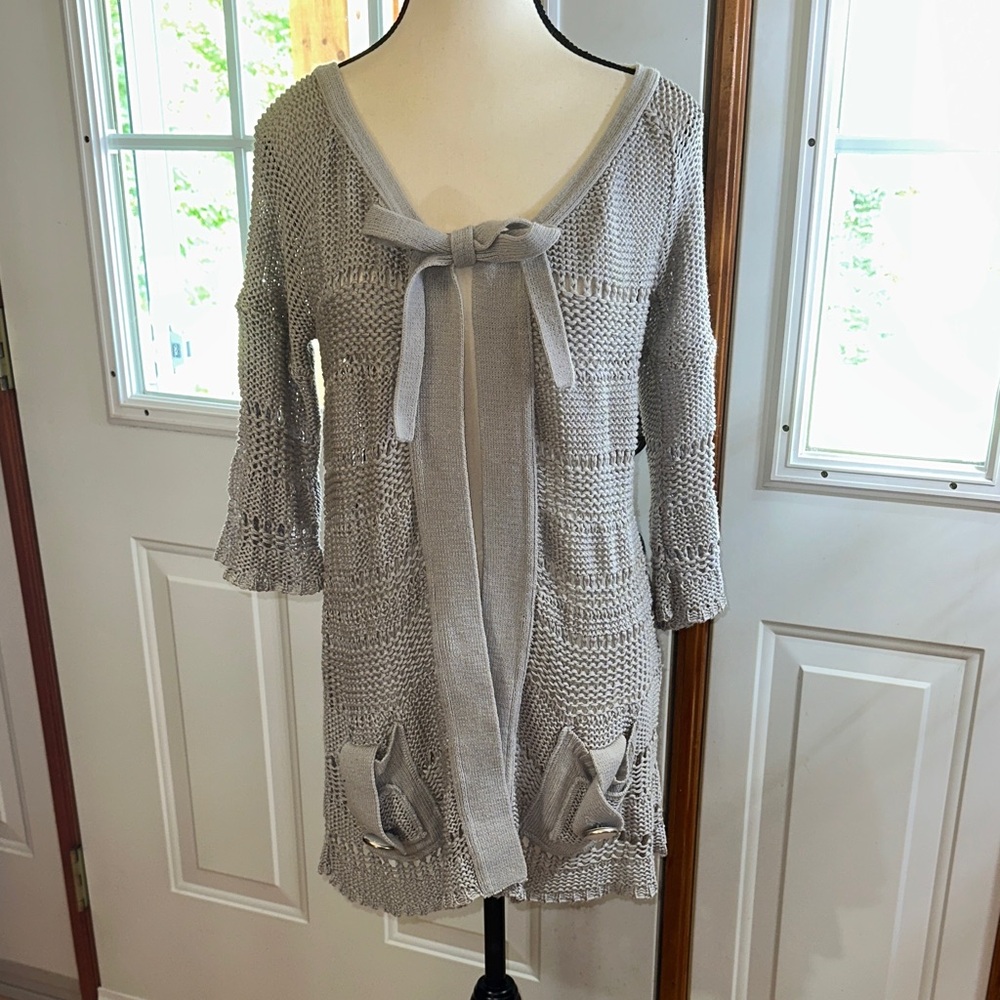 Igloo Gray Knit Sweater with Tie Front